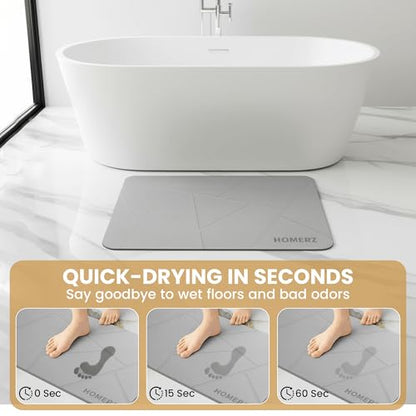 Homerz Stone Bath Mat – Premium Diatomaceous Earth Bath Mat, Rock Absorbent Bath Mats for Bathroom, Modern Stone Drying Mat, Shower Mat Outside Shower, Tapetes para Baño 23.6"x15.3" Light Gray - color: Light Gray
