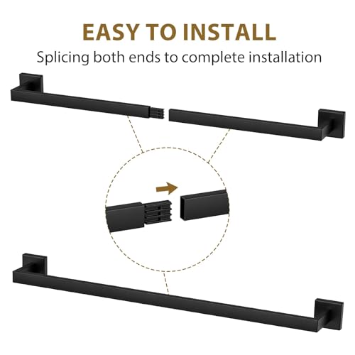 Luxbaro 24 Inch Matte Black Towel Bar, Square Base, Total Length 26-Inch | Thicken Towel Rack for Bathroom Wall, SUS304 Stainless Steel Towel Rod, Modern Home Decor - size: 26 Inch