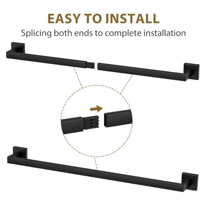 Luxbaro 24 Inch Matte Black Towel Bar, Square Base, Total Length 26-Inch | Thicken Towel Rack for Bathroom Wall, SUS304 Stainless Steel Towel Rod, Modern Home Decor - size: 26 Inch