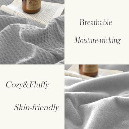 CHUFFED Cotton Waffle Blanket King Size - Plush Milk Velvet & Reversible Waffle Weave,Anti-Static 500Gsm Design，Thick Cozy Soft Winter Blanket for Bed, Couch, Sofa - Grey, 104x90 Inches - color: Grey, size: King