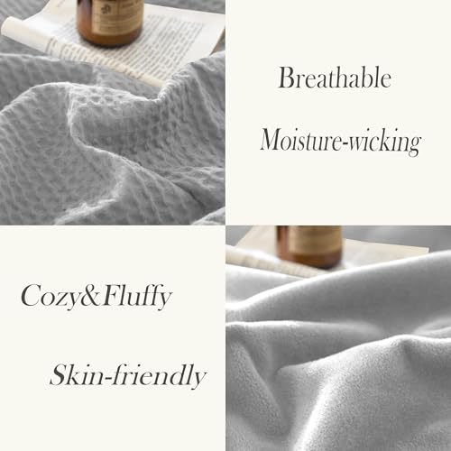 CHUFFED Cotton Waffle Blanket Queen Size-Plush Milk Velvet & Reversible Waffle Weave,Anti-Static 500Gsm Design，Thick Cozy Soft Winter Blanket for Bed, Couch, Sofa - Grey, 90x90 Inches - color: Grey, size: Queen