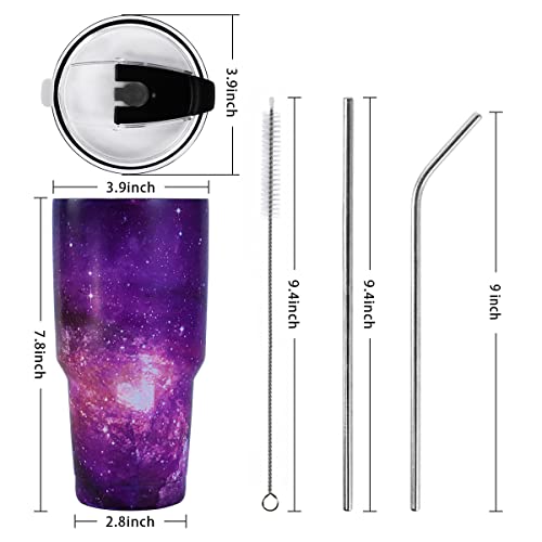SYACOT 30oz Tumbler Double Wall Stainless Steel Vacuum Insulated Travel Mug with Splash-Proof Lid Metal Straw and Brush - color: Starry Sky-30oz