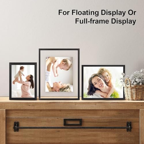 Egofine 11x14 Floating Frames Set of 4, Double Plexiglass Picture Frame, Made of Solid Wood Display Any Size Photo up to 11x14, Wall Mount or Tabletop Standing, Faded Black - color: Faded Black, size: 11x14 Set of 4