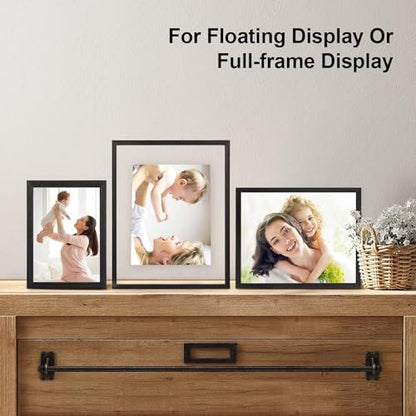 Egofine 11x14 Floating Frames Set of 4, Double Plexiglass Picture Frame, Made of Solid Wood Display Any Size Photo up to 11x14, Wall Mount or Tabletop Standing, Faded Black - color: Faded Black, size: 11x14 Set of 4