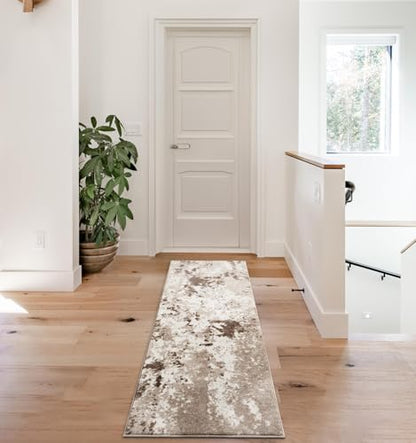 Keen Home Design Runner Rugs - 32"x119" Non-Shedding, Thick Pile Abstract Rugs for Kitchen, Living Room, Bedroom, Dining Room, Entryway - Size: 2'8" x 9'11", Skies Beige - color: Skies Beige, size: 2'8" x 9'11" (Runner)
