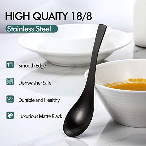 HIWARE Matte Black Thick Heavy-Weight Soup Spoons, Stainless Steel Soup Spoons, Table Spoons, Set of 6 - color: Black