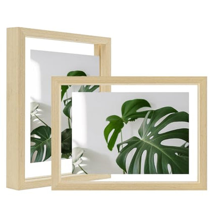 Egofine 6x8 Floating Frames Set of 2, Double Plexiglass Picture Frame, Made of Solid Wood Display Any Size Photo up to 6x8, Wall Mount or Tabletop Standing, Natural Wood - color: Natural Wood, size: 6x8