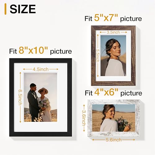 Vittanly 10 Pack Gallery Wall Frame Set, Black, Brown, Distressed White | Gallery Wall Frame Set: 2pcs 8x10, 4pcs 5x7 & 4pcs 4x6 Photos for Wall & Table, Picture Frames made of Engineered Wood - color: Black & Brown & Distressed White