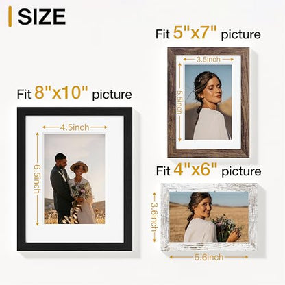 Vittanly 10 Pack Gallery Wall Frame Set, Black, Brown, Distressed White | Gallery Wall Frame Set: 2pcs 8x10, 4pcs 5x7 & 4pcs 4x6 Photos for Wall & Table, Picture Frames made of Engineered Wood - color: Black & Brown & Distressed White