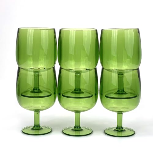Yalin Set of 6 Unbreakable 12 oz Acrylic Plastic Wine and Water Tumbler Stackable Goblets. (Green, 12 oz) - color: Green, size: 12 oz
