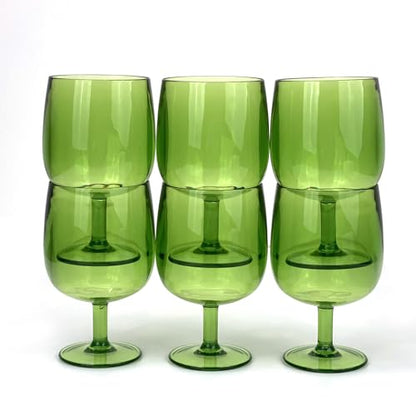 Yalin Set of 6 Unbreakable 12 oz Acrylic Plastic Wine and Water Tumbler Stackable Goblets. (Green, 12 oz) - color: Green, size: 12 oz