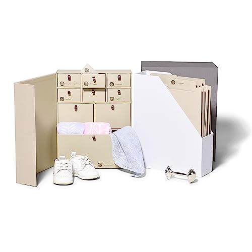Savor I Baby Deluxe Box | Acid-Free Newborn Keepsake & Memory Organizer with 52 Labels, 9 Drawers, 8 File Folders | Gift for Pregnancy, Gift for Mom & Baby Shower, Slate, No Customization - color: Slate
