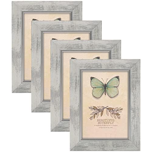 XUANLUO 5x7 Picture Frames Set of 4 Rustic Retro Photo Frame with HD Plastic Cover for Wall Mount and Tabletop Display Family Friends Wedding Gift - color: white-4pcs, size: 5 x 7 inch