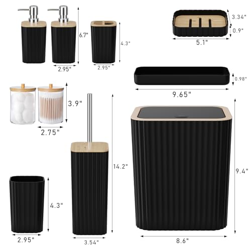 XLHOMO Bathroom Accessories Set - Elegant Black Bathroom Set, 10PC Bathroom Accessory Set, Toilet Brush, Trash Can, Qtip Holder Dispenser & Soap Dispenser - size: Bath Set, style: Black