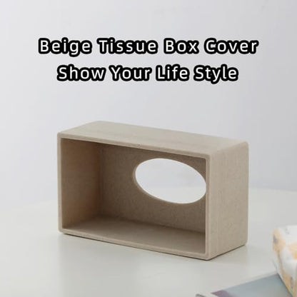 Tissue Box Cover Rectangle, Sandstone Look, Simple Stripe, Beige | Resin, Facial Tissues Holder Covers Rectangular, Paper Holder for Bathroom Kitchen Bedroom Living Room Office Hotel Cafe Bar - color: Beige - Rectangle