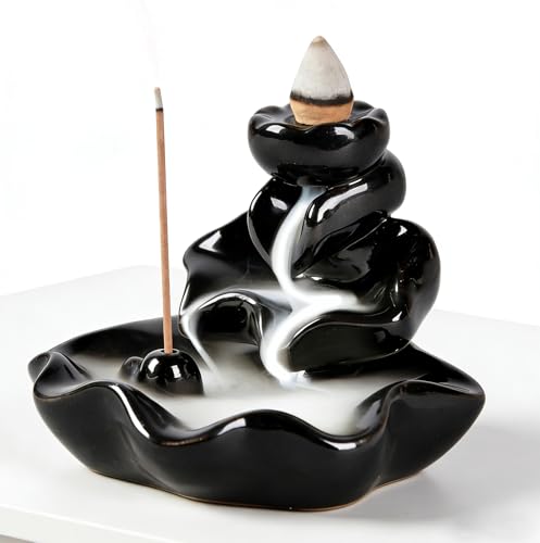 Waterfall Incense Burner, Backflow Incense Holder Lotus Ceramic Censer Cones Sticks Porcelain Holder for Aromatherapy Cones Relaxation, Purification, Meditation, Yoga