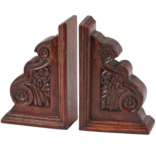 Primitives by Kathy Wooden Classic Bookend Set, Dark Academia Home Décor, Gifts for Book Readers, Non Slip Rubber Feet on Bottom, Bookish Accessories, 7 by 9 by 2 Inches, Natural Wood
