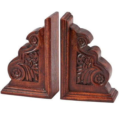 Primitives by Kathy Wooden Classic Bookend Set, Dark Academia Home Décor, Gifts for Book Readers, Non Slip Rubber Feet on Bottom, Bookish Accessories, 7 by 9 by 2 Inches, Natural Wood