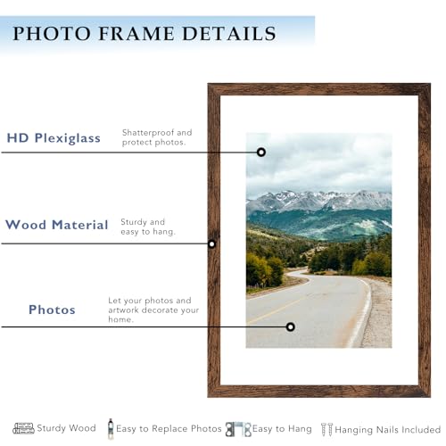 A2 Picture Frame with A3 Mat, Display 11.7x16.5 inch A3 with Mat or 16.5x23.4 inch A2 Without Mat, Wood 16.5 by 23.4 Photo Frame for Wall Hanging, Deep Brown, 3 Pack - size: A2, 16.5x23.4 inch
