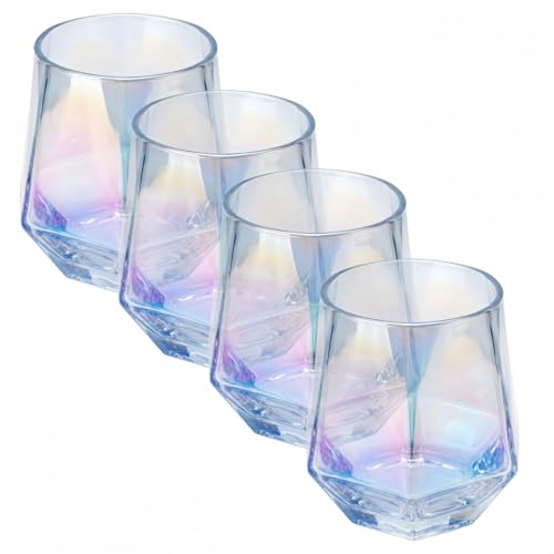 Stemless Wine Glasses Set Of 4,10Oz Iridescent Glassware,Modern Rainbow Glassware Colored Tumblers For for Red Wine,Cocktails,Whiskey,Gifts Wine lovers - color: 4pcs Not gold