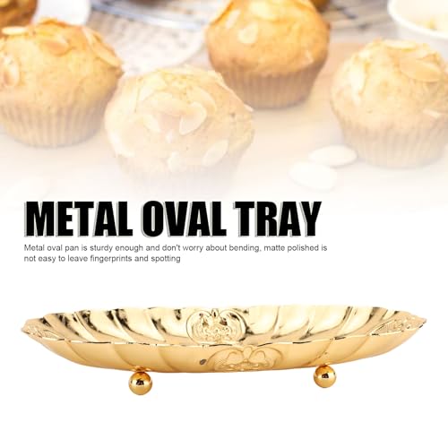 Emoshayoga Metal Oval Tray, Decorative Footed Golden Serving Platter for Multipurpose Home Restaurant Wedding Banquet Fruit Nuts Snake Use (L) - size: 9.8" x 7.1" x 2"