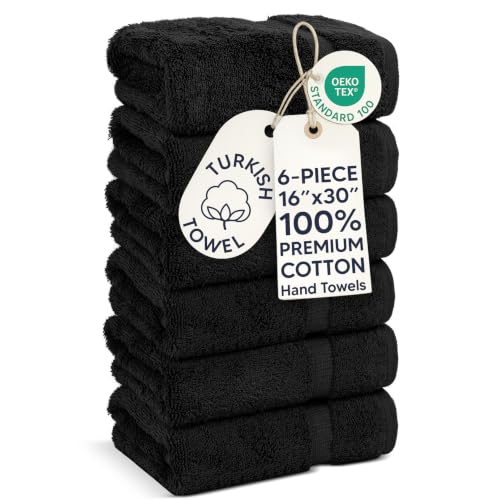 Chakir Turkish Linens | Hotel & Spa Quality 100% Cotton Premium Turkish Towels | Soft & Absorbent (6-Piece Hand Towels, Black) - color: Black