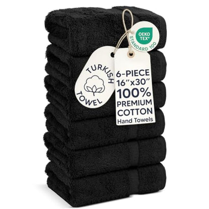 Chakir Turkish Linens | Hotel & Spa Quality 100% Cotton Premium Turkish Towels | Soft & Absorbent (6-Piece Hand Towels, Black) - color: Black