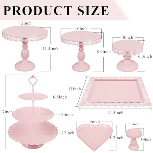 Set of 9 Cake Stands Metal Cupcake Stand Set Multiple Styles Candy Fruit Display Tower Dessert Plate Cake Serving Tray for Birthday Party Wedding Anniversary Baby Shower Engagement (Pink) - color: Pink