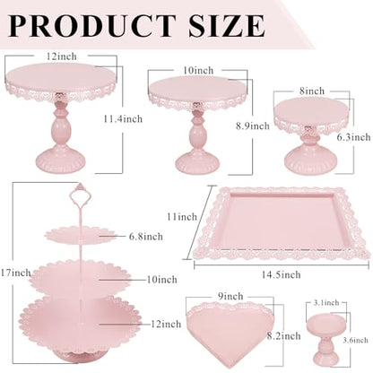 Set of 9 Cake Stands Metal Cupcake Stand Set Multiple Styles Candy Fruit Display Tower Dessert Plate Cake Serving Tray for Birthday Party Wedding Anniversary Baby Shower Engagement (Pink) - color: Pink