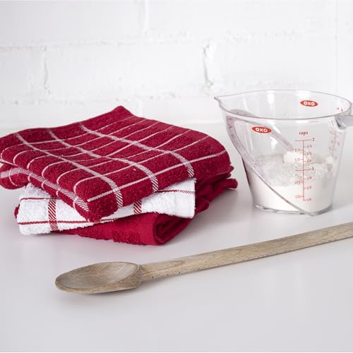 Ritz Premium 100% Cotton Terry Check Kitchen Dish Towels - Highly Absorbent, Super Soft, Long-Lasting, 25"x15", 3-Pack, Paprika Red - color: Paprika Red, size: 3-Pack - Kitchen Towel