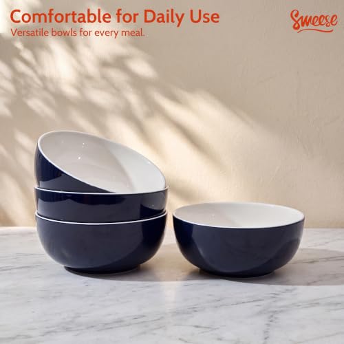 Sweese 24 oz Ceramic Cereal Bowl Set of 4, 6" Breakfast Bowl Stackable, Round Serving Bowl for Rice, Snack, Fruit and Everyday Meals, Navy Blue - color: Navy, size: 24 Ounce (Set of 4)