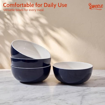 Sweese 24 oz Ceramic Cereal Bowl Set of 4, 6" Breakfast Bowl Stackable, Round Serving Bowl for Rice, Snack, Fruit and Everyday Meals, Navy Blue - color: Navy, size: 24 Ounce (Set of 4)