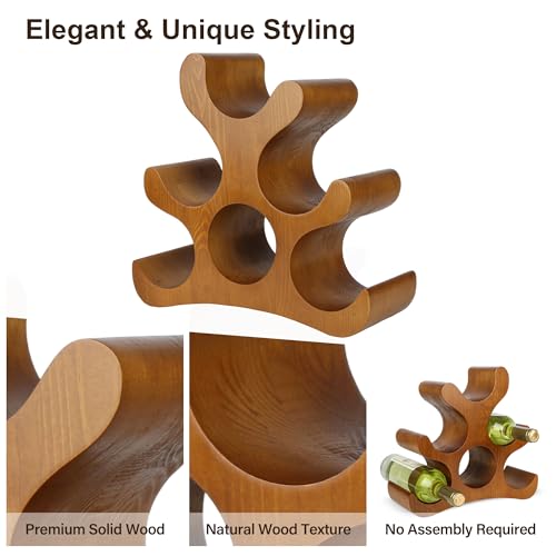 Countertop Wine Rack - 6 Bottle Wooden Wine Rack - Freestanding Wine Bottle Holder Stand - Wine Storage Rack for Cabinet Pantry Bar Kitchen - color: Yellowish Brown