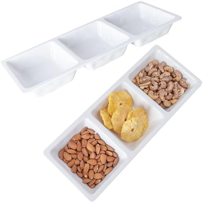 Divided Serving Tray, 14.75”x 6” Reusable 3-Section Party Platters, Condiment Serving Dishes for Entertaining, Ideal for Snacks, Appetizers, Fruit, Candy, Chip & Dip Set,White - color: Bright White 3 Section Tray