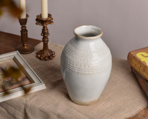 9.3 Inch Ceramic Rustic Flower Vase, White Boho Framhouse Vases Home Decor - color: 9.3 Inch-white