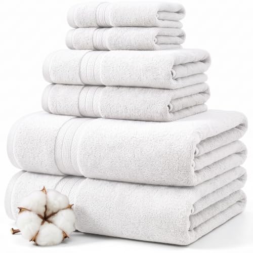 Modern Threads 6-Piece Rayon from Bamboo & Cotton Blend Towel Set - Ultra Soft & Absorbent, White - color: White