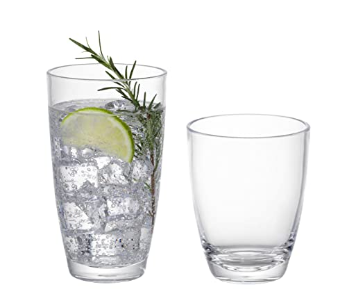 KLIFA- ETON- 15.2 & 20.8 ounce, Set of 8, Acrylic Tumbler & Highball Drinking Glasses Set, BPA-Free, Stackable Plastic Drinkware, Dishwasher Safe Cups, Clear - color: Clear, style: 15.2 & 20.8 ounces, Set of 8