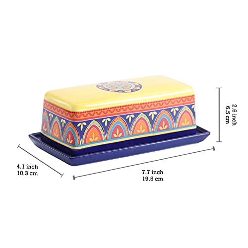 Bico Tunisian Ceramic Butter Dish with Lid, Wide Butter Keeper for Counter, Kitchen Countertop, Microwave and Dishwasher Safe - color: Tunisian