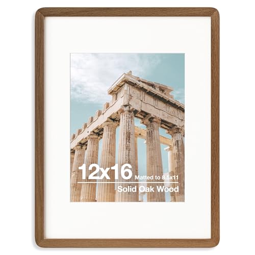 12x16 Solid Oak Wood Picture Frame With Mat - Tempered Glass & Hanging Hardware Included - Walnut, 1 Pack - color: Walnut, size: 12''x16''-1P