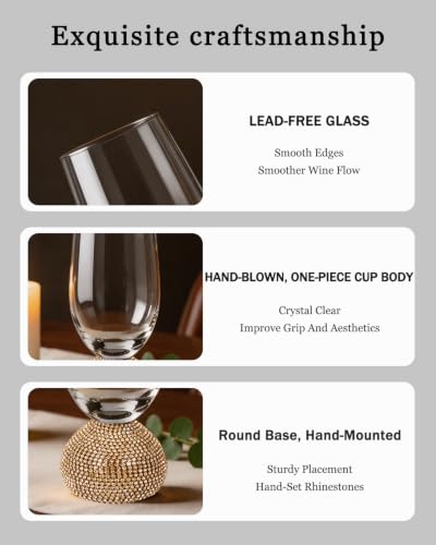 Stemless Fancy Champagne Flutes set of 4,Luxury Crystal Wedding Glasses | 10 oz Hand Blown Unbreakable Mimosa Glasses,for Weddings, Anniversaries, Christmas, Special Days (Gold Clear) - color: Gold Champagne glass