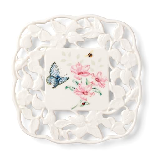 Lenox Butterfly Meadow Porcelain Trivet, 7 Inch | heat-resistant | floral design | for hot dishes and pots, gift for women, kitchen trivet decor, pot holders - style: Dinner Bowls, Set of 3
