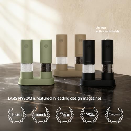 LARS NYSØM Electric Salt and Pepper Grinder Set I Automatic Salt and Pepper Mills with Adjustable Ceramic Grinder I AAA-Battery Operated Electric Spice Mill Set (Carbon Black) - color: Carbon Black