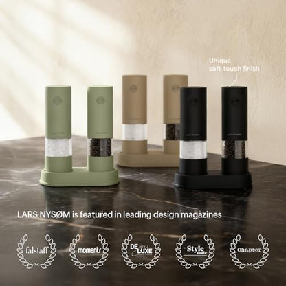 LARS NYSØM Electric Salt and Pepper Grinder Set I Automatic Salt and Pepper Mills with Adjustable Ceramic Grinder I AAA-Battery Operated Electric Spice Mill Set (Ash Gray) - color: Ash Gray