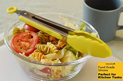HINMAY Silicone Tipped Tongs 9" Kitchen Cooking Tongs, Set of 3 (Yellow) - color: Yellow
