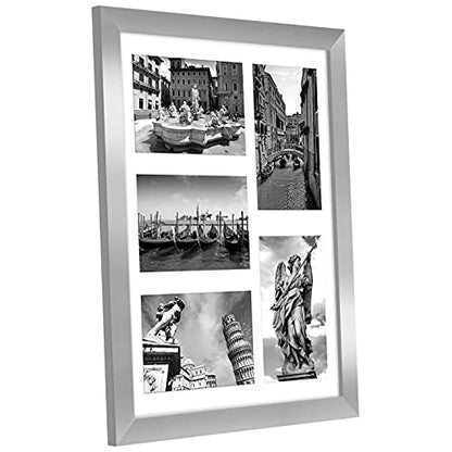 Americanflat 4x6 Collage Picture Frame with Shatter-Resistant Glass - Fits Five 4x6 Photos or Use as One 11x14 Picture Frame - Signature Collection - Collage Frames for Wall Display - Silver | Overall frame size 11x14, Shatter-resistant glass, hangs verti