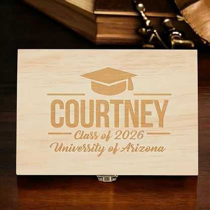 Personalized Graduation Keepsake Box 2026 Custom Engraved Wooden Memory Box High School College Graduates Cap and Gown Storage Boxes - Graduation Gifts -for Him Her - style: 4. Graduation Designs