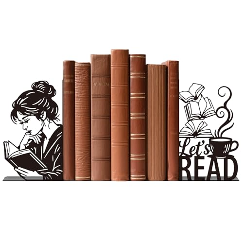 Metal Bookends Girl Reading Book Bookends Decorative Cute Book Ends for Shelves Bookshelf Shelf Stoppers for Reading Decor Bookshelf Decor Home Office Desk Decor - style: Girl Reading Book Decorative Bookends