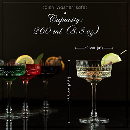 Vintage Coupe Glasses Set of 4, Champagne, Cocktail, Martini, Wine Glasses, Long Stem Glassware, (8.8oz/260ml) (4 Pack) - style: 4 Pack