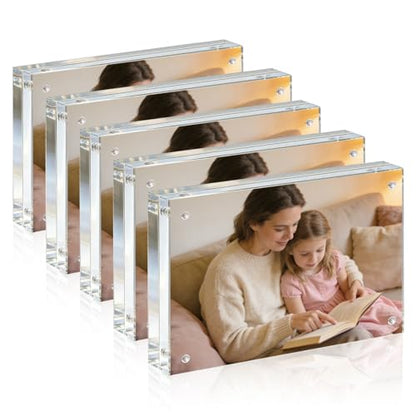 Acrylic Frame, 6x8 Picture Frame 5 Pack, 20MM Thicker Block, Double Sided Magnetic Clear Freestanding Photo Frame for Desk or Tabletop Display - size: 6x8" 5pack