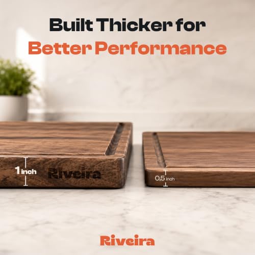 Riveira Extra Large Walnut Wood Cutting Board, 30" x 20", 1 Inch Thick – Cool Stove Top Cover Cutting Board, Noodle Board Stove Cover with Juice Groove, Reversible Butcher Block for Charcuterie